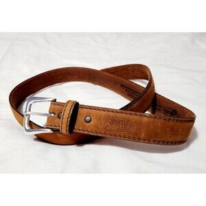 Justin Mens Size 42 Brown Leather Belt Silver Tone Hardware RK